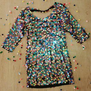 Vintage Bright Multi Colored Sequin Mini Dress